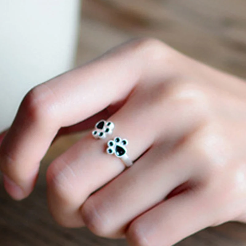 SMJEL Новая мода Милая кошачья лапа кольца для женщин милые животные черное масло мопса лапа открытый кольцо feminino вечерние подарок R183