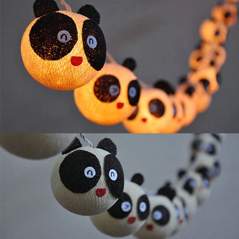 

3M Cotton String Light 20pcs Ball Panda Pattern Fairy Light Led Strip Light for Christmas Party Decor Kids Bedroom Hanging Light