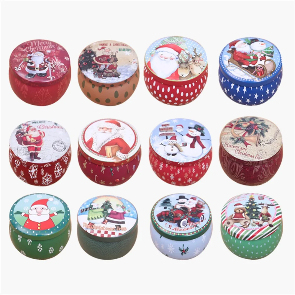 

2018 New Christmas Santa Claus Snowman Mini Tin Box Sealed Jar Packing Boxes Christmas Candy Gift Box Kids Gift - Random Style