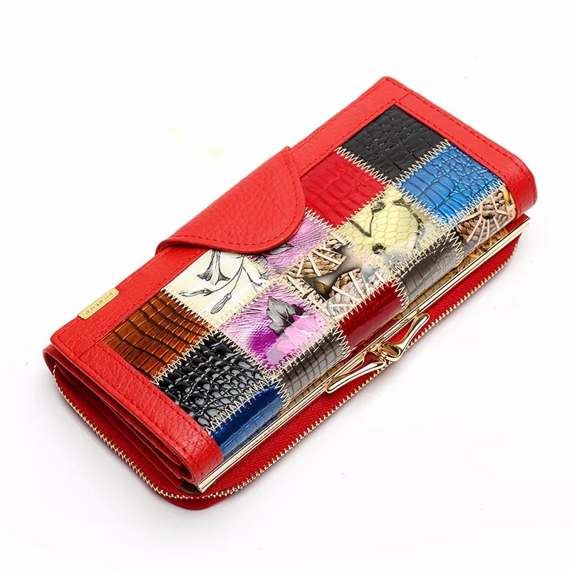 3 раза Модные женские кошельки из натуральной кожи в стиле пэчворк с застежкой и карманом для монет женский клатч Carteira Feminina женский кошелек, бумажник QB69