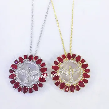 

5pcs/lot Micro Pave Marquise Red Cubic Zirconia Round Hollow Bird Pendant Necklace Collar Fashion Jewelry
