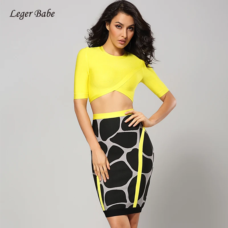 

Leger Babe 2018 New Women 2 Two Pieces Set Half Sleeve Crop Top Leopard Bandage Skirts Fashion Casual Club Party Dress Outfits