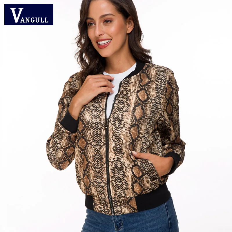 buy  Vangull Snake Skin Print Zipper Closure Sreetwear Women Jackets 2019 Brand Spring New Long Sleeve C