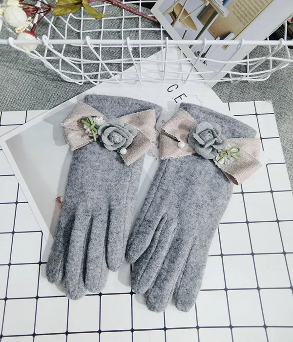 Новый корейский сенсорный экран Перчатки шерсть с бантом теплые вязаные женские весна зима Перчатки толстые кашемировые варежки