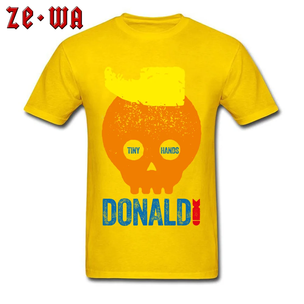 DONALD TRUMP TINY HANDS 100% Cotton T Shirts for Men Short Sleeve Tops Tees Slim Fit April FOOL DAY Round Collar T Shirt Crazy DONALD TRUMP TINY HANDS yellow