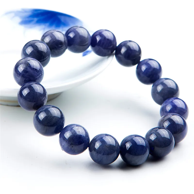 13 мм Натуральная натуральный браслет с танзанитом для бусины для женщин Человек драгоценных камней Голубые Круглые бусины растягивающийся Кристальный браслет AAAAA