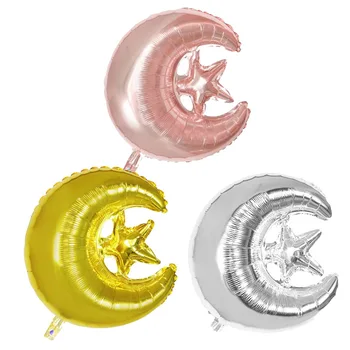 

1pc 24inch Round Eid Mubarak Foil Balloons Hajj Mubarak Decorations Star Moon Helium balloon Ramadan Kareem Eid Al-Fitr Supplies