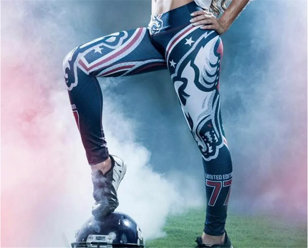 Высокая Талия Для женщин спортивные Леггинсы тонкий тренажерный зал Sportwear Фитнес Running Джеггинсы Америка Футбол брюки Leopard 3D печати карандаш