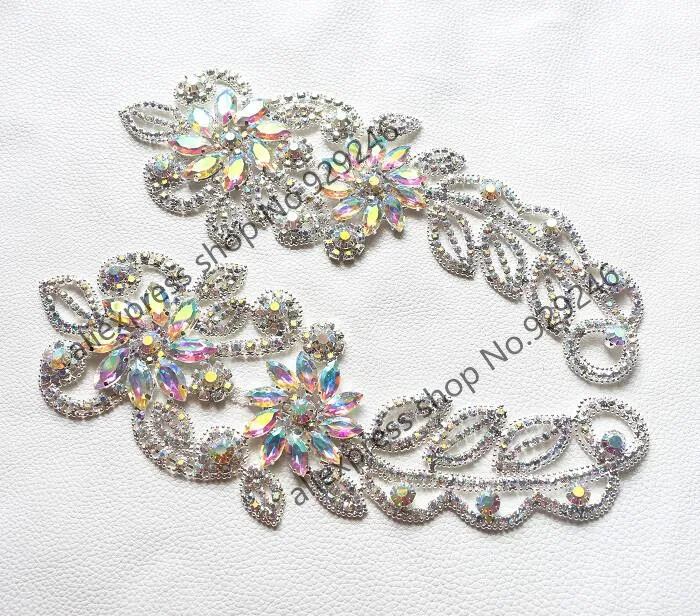 

free shipping luxurious gorgeous big flower ab crystal rhinestone applique in pair flatback for coat dress gown bag decoration