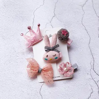 

5PCs/lot Baby Girls Cute Balls Chiffon Flowers Side Clips Kawaii Rabbit Love Heart Hairpins Girl Kids Hair Accessories