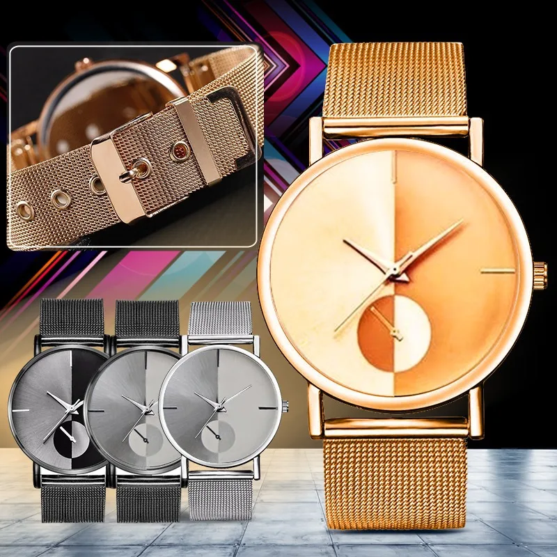 New Fashion Leisure Women Sports Watch Business Watch Men Metal Mesh Belt Double-color Casual Business Watches Wristwatch Male