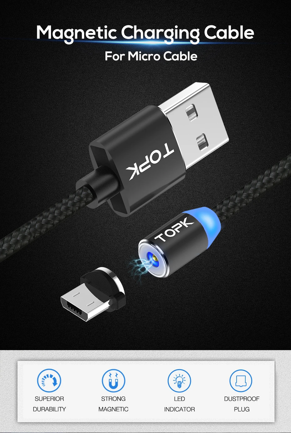 TOPK AM23 1 м светодиодный магнитный СВЕТОДИОДНЫЙ модуль панели управления Тип usb C кабель магнит Зарядное устройство USB C для iPhone samsung huawei Xiaomi redmi note 7