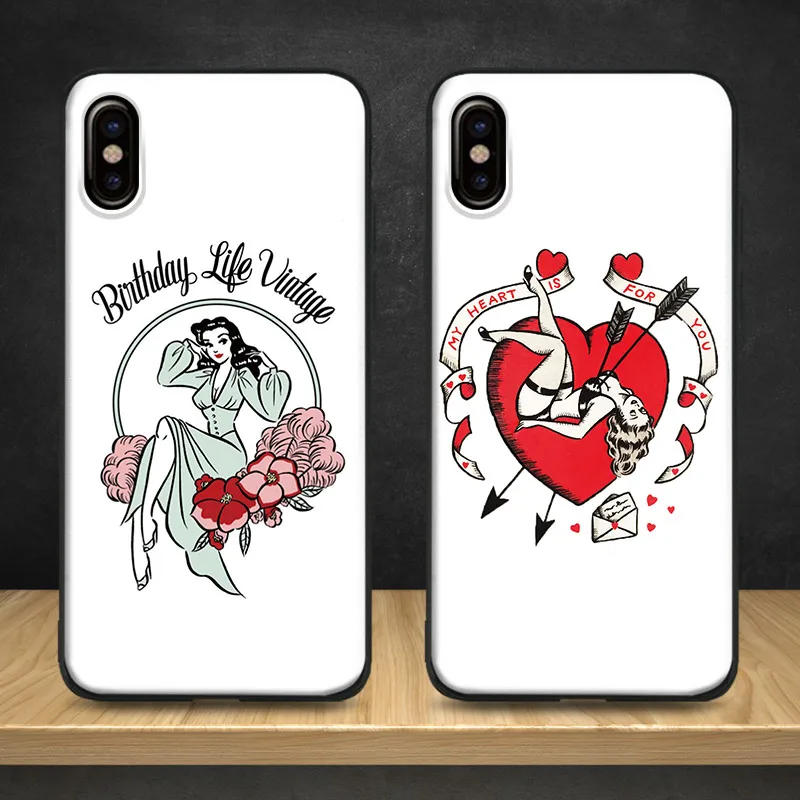 

vintage girl Aesthetic Chic painting Soft Silicone Phone Case Cover For Apple iPhone 5 5s Se 6 6s 7 8 Plus X XR XS MAX