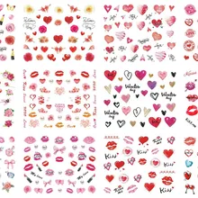 12 упаковок/лист водяные наклейки для ногтей художественные наклейки различные изображения сердца/губ на ногтях одуванчиков Наклейки Маникюр для влюбленных Z021