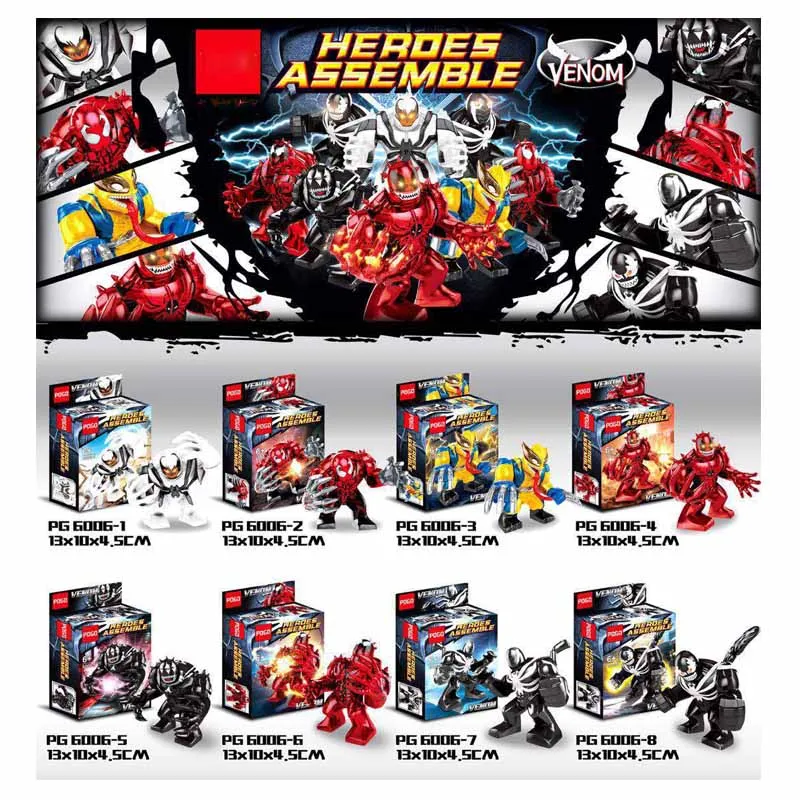 

8pcs Marvel Avengers Super heroes Movie Venom Mech Warrior Big Doll Action Figures Building Blocks Toys For children Gifts