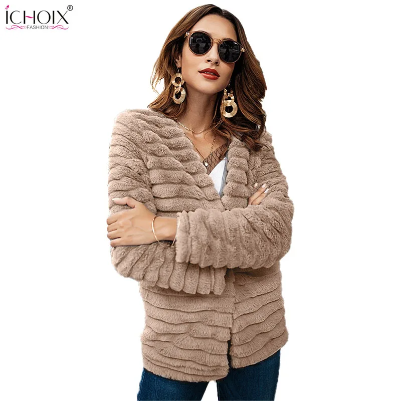 brown Court Peluche Femelle Hiver Épais 2018 De Survêtement Fausse Longues Grey Manches Élégant Chaud Faux Lapin Femmes Veste Fourrure Pardessus Manteau En TqaT1Zw
