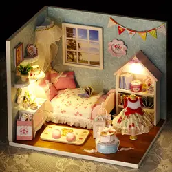 DIY Кукольный дом Мебель Миниатюрные 3D деревянный кукольный домик с Пылезащитный чехол светодиодный ручной Логические игрушки для детей H009