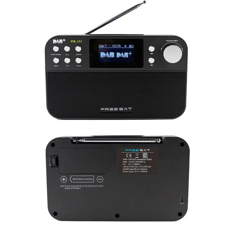 

Black FM Digital Radio For Freesat DR-103B DAB+ 2.4-inch TFT Display Screen Portable Radio