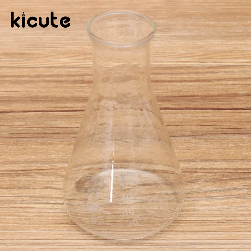 Kicute шт. 1 шт. 50 мл Прозрачный научный ясно стекло Erlenmeyer колбы лаборатория преподавания питания Инструмент для посуды лабораторные поставки - изображение