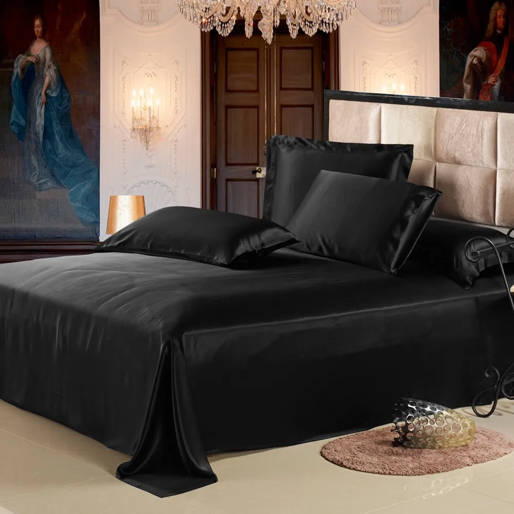 1000-black-19-momme-seamless-silk-flat-sheets