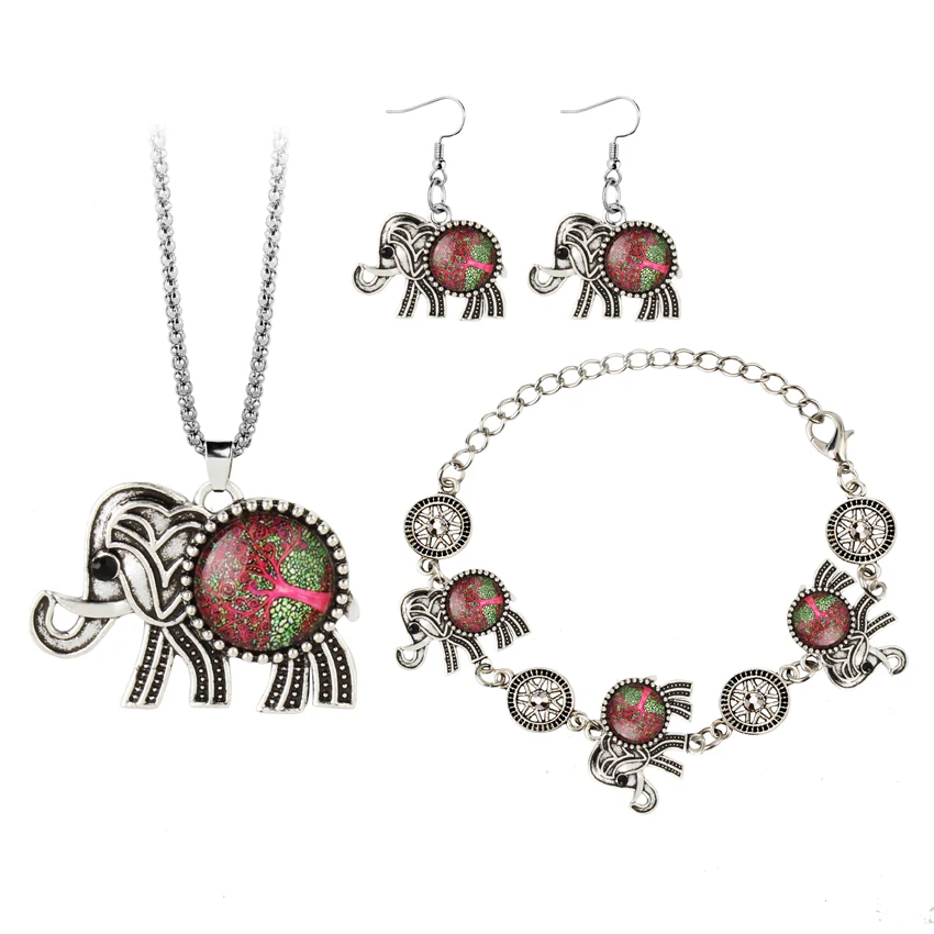 

Retro Bohemian Exaggerated tree/ elephant Necklace Bracelet Earring Fashion Ethnic Style Beads Color Set Jewelry