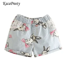 Короткие штаны с рисунком кролика Летние удобные джинсовые штаны для девочек детская пляжная одежда от 2 до 10 лет