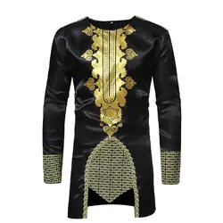 Африканская одежда традиционный длинный рукав О-образный вырез с принтом Футболка Блузка Черный Королевский Золотой Африканский Ветер