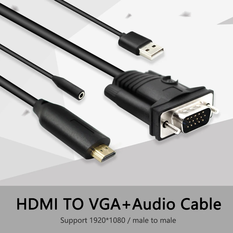 

HDMI to VGA with audio adapter Cable Adapter Converter decoder hdmi2vga Projector 1080P Male to Male for PC HDTV 1.8m