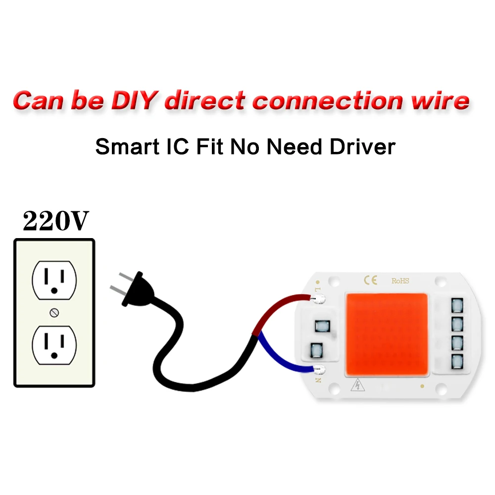 COB светодиодный светильник для выращивания, чип, полный спектр, нет необходимости в драйвере переменного тока, 220 В, 20 Вт, 30 Вт, 50 Вт, травяной светодиодный светильник для растений, светильник, рост рассады в помещении