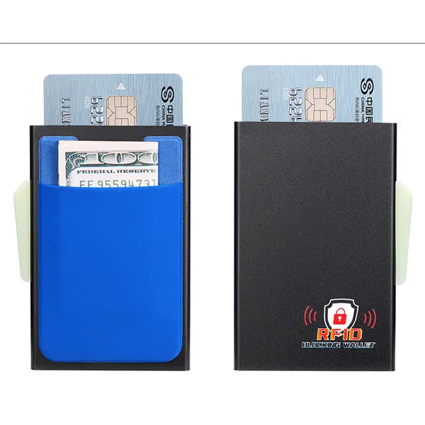 BISI GORO RFID бизнес горячий держатель для кредитных карт для мужчин многофункциональный автоматический алюминиевый футляр для карт мужской мини кошелек Тонкий кошелек - Цвет: Qianlan Block ZW02
