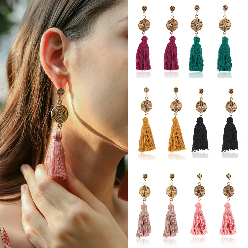 

6 Color Round Bohemian Long Tassel Fringe Boho Ear Drop Dangle Earrings Jewelry For Stylish Women 2019Jewelry Kolczyki Oorbellen