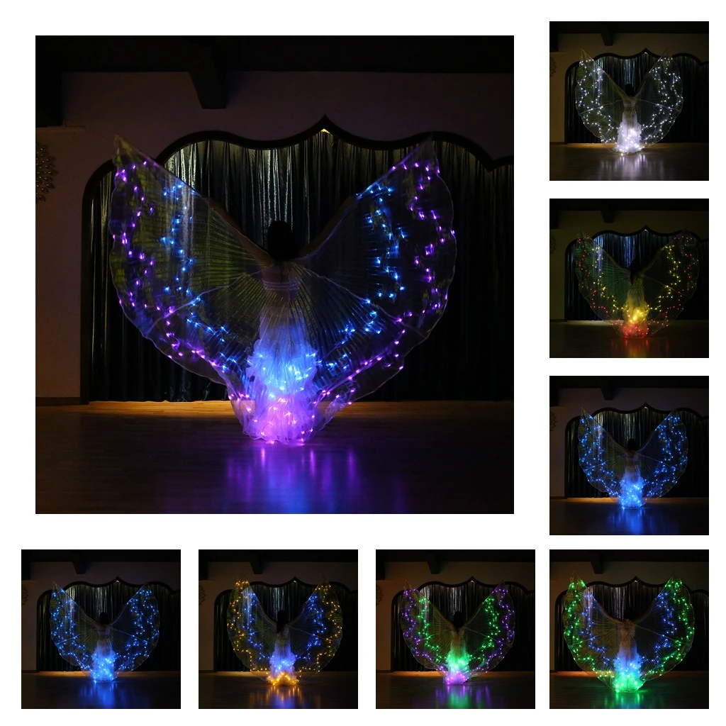 36 Color Changing LED Isis Wings Glow Light Up Belly Dance Costumes with Sticks