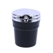 Car Black Ashtray Car Travel Cigarette Ash Holder Ashtray Car Smokeless Stand with Blue LED Light Lamp Car Interior Accessories