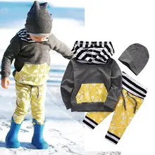 Комплекты одежды для новорожденных мальчиков и девочек толстовки с длинными рукавами пальто Топы+ штаны+ шапка одежда Комплекты одежды костюмы для малышей