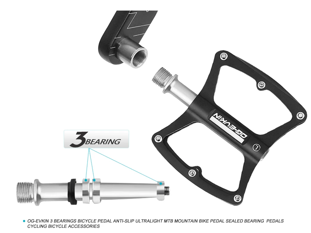 OG-EVKIN, PD-001, 3 подшипника, велосипедные педали, противоскользящие, MTB, горный велосипед, педали с герметичным подшипником, велосипедные аксессуары
