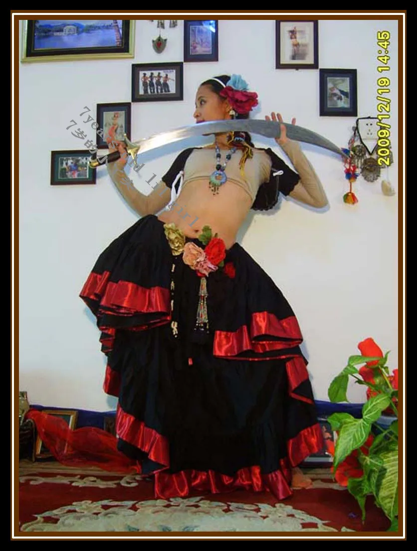

cotton 4tiered 20yards Ats Gypsy tribal belly dance skirt with border EI07