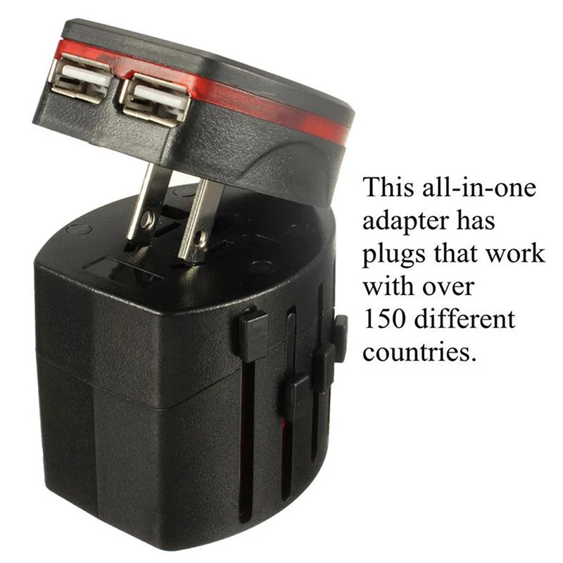 Универсальный адаптер для путешествий Tonbux с двумя usb портами и адаптером AU EU US