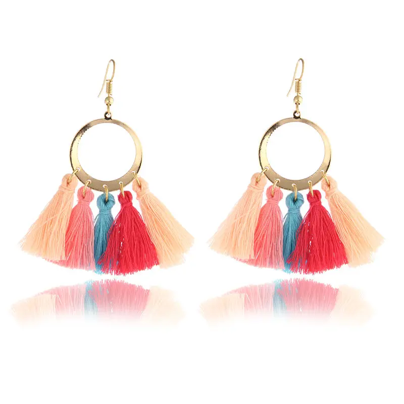 

New Vintage Boho Tassel Earrings For Women Jewelry Trendy Simple Ethnic Fringed Earrings Round Hanging Circle Earrings e09