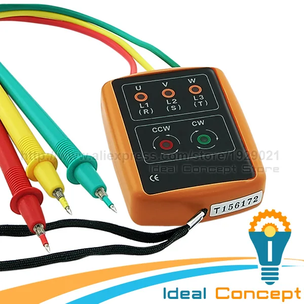 

3 Phase 60V~600V AC Sequence Order Rotation Indicator Tester Check 20~400Hz Freq Double Insulation