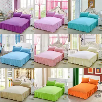 

High Quality Solid Color Bed Skirt Non-slip Protective Cover Delicate Edging Bed Cover Sheets 23