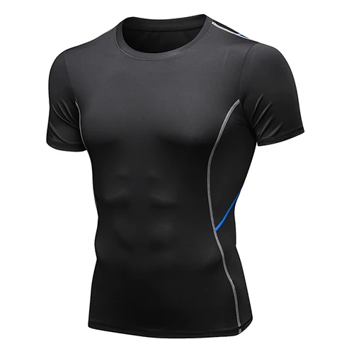 Зимняя быстросохнущая спортивная мужская футболка для бега, фитнеса, облегающая футболка, Рашгард, баскетбольная Джерси, спортивная одежда, компрессионная рубашка для спортзала - Цвет: 91204black blue line