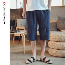 Новые летние мужские льняные шорты с вышивкой узор в китайском стиле однотонные льняные хлопковые шорты дышащие мягкие синие шорты A036-mk08