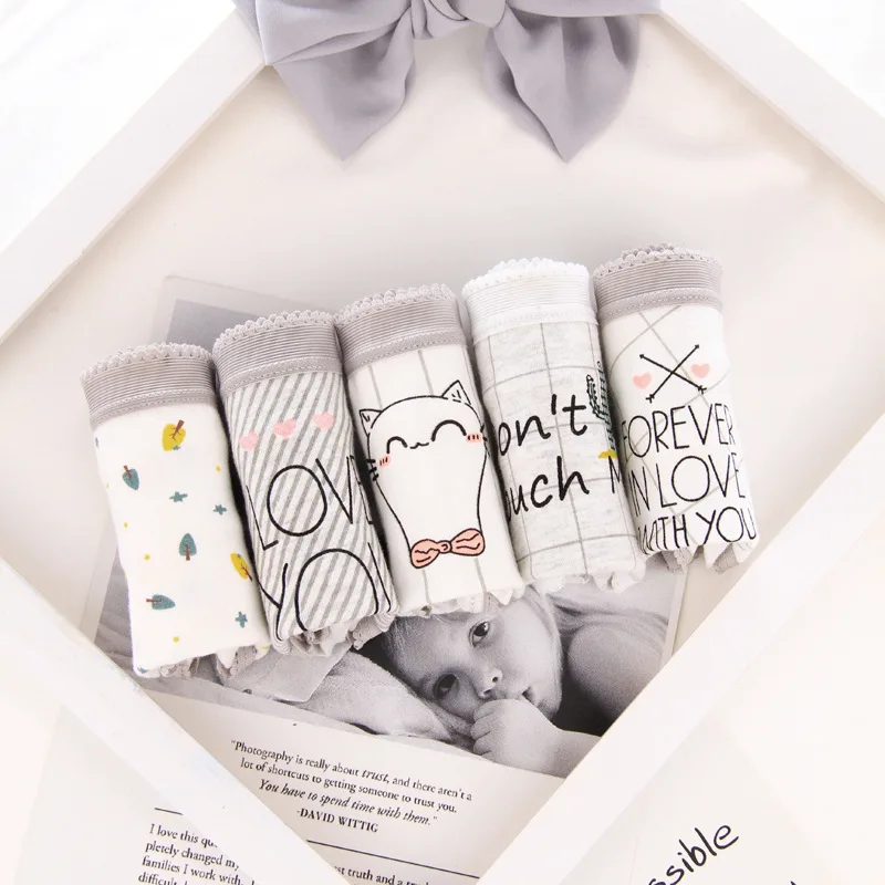 

5pcs New sexy underwear women cartoon cute cat cotton mid-rise ladies cotton briefs cotton girls underwear women panties