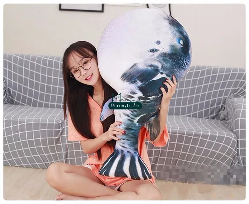 Dorimytrader new pop lovely realistic animal puffer fish plush pillow toy big stuffed cartoon globefish toy cushion gift decoration 100cm 80cm 60cm DY61831 (9)