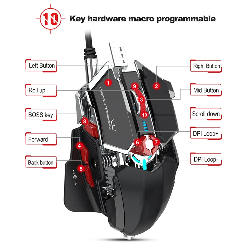 

Wired Computer Gaming Mouse Silent Glowing 4000DPI USB Mouse for Computer Laptop JLRL88