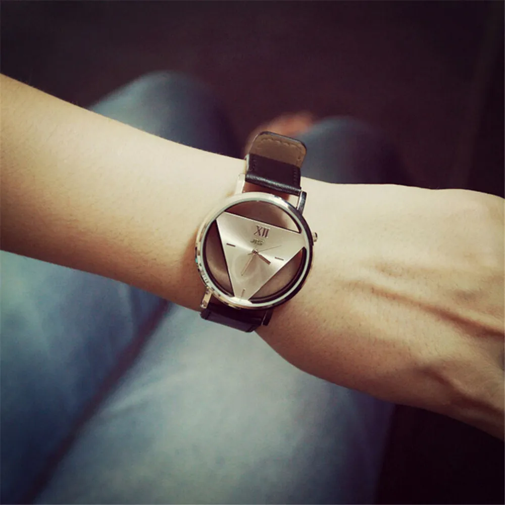 

Feitong relojes hombre 2017 Design Mens Womens Quartz Watch Unique Hollowed-out Triangular Dial Black Watches relogio masculino