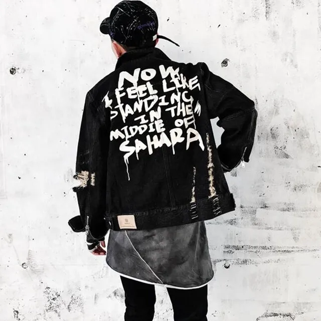 black denim jacket graffiti
