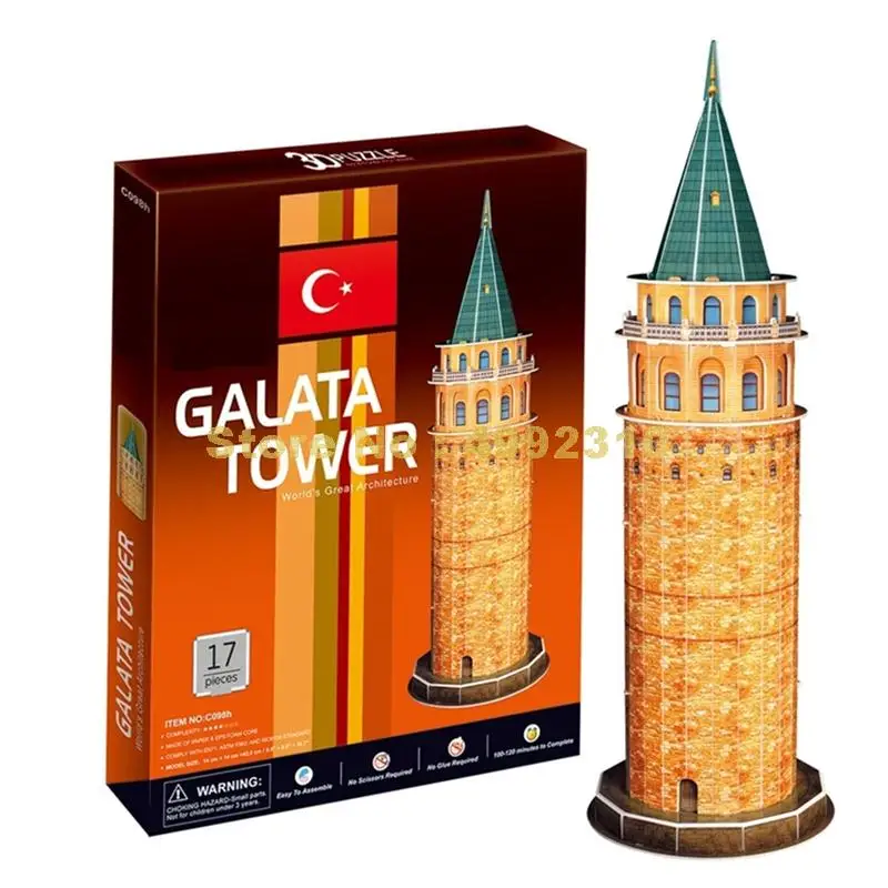 

17pcs world famous architecture turkey galata tower 3d paper puzzle Toy