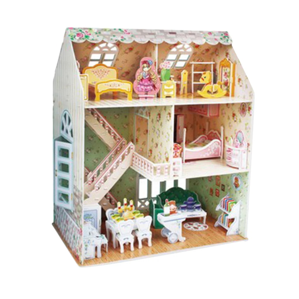 DIY миниатюрный деревянный кукольный домик мебель комплект ручной ремесел Лофт модель замка 1/24 масштаб головоломки Кукольный дом, игрушки подарок на день рождения