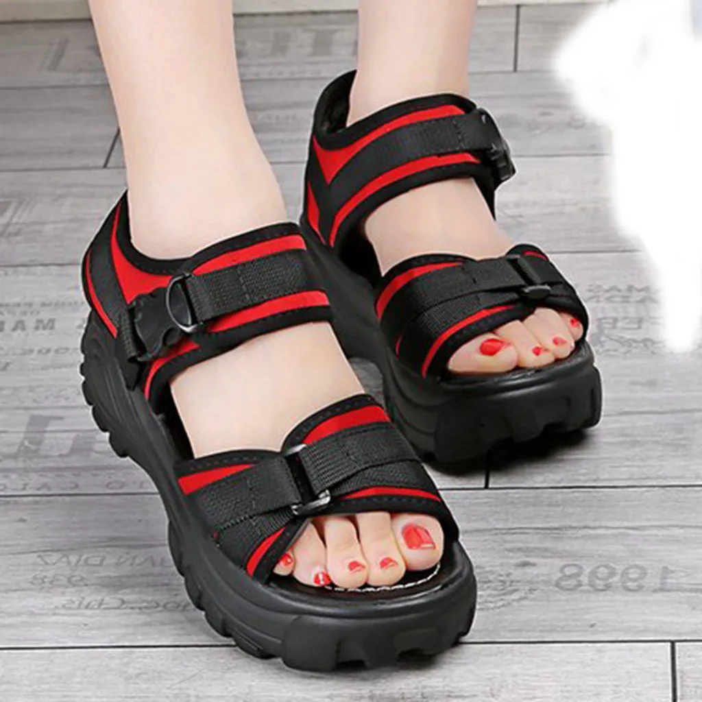 Women Sandals New Summer Thick-Soled Slopes Magic Paste Muffins Casual Roman Sports Sandals Female Soft Beach Shoes M40